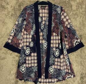 R&M Richards Blue Pink Floral Open Kimono Robe Cardigan Jacket  14 L/XL